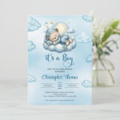 夢見るようにかわいい雲の上の金色のテディベア 招待状 (スタンド正面)