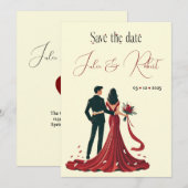 夢見るカップルの結婚式招待状 Save the Date 招待状 (正面/裏面)