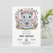 夢見るシンプルな象の1歳誕生日デジタル 招待状 (スタンド正面)