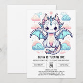 夢見るドラゴンの1歳誕生日 招待状 (正面/裏面)