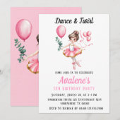 夢見るバレリーナの飛行: ダンス＆トゥワール バースデー 招待状 (正面/裏面)