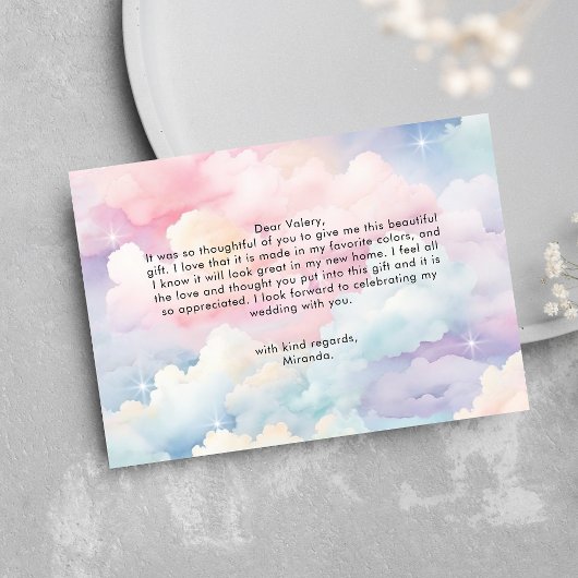 夢見るパステルカラーの雲の上の結婚前お披露目パーティー サンキューカード