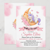 夢見るユニコーンの月赤ちゃんシャワー 女の子のための 招待状 (正面/裏面)