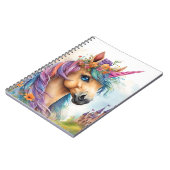 夢見るユニコーンの水彩画（お城と花とともに） ノートブック (左側)