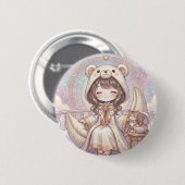 夢見るリベリ: かわいいクマパーカーの女の子と天体 缶バッジ (正面&裏面)