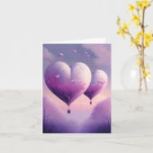 夢見るロマンティックなハート型の熱気球 カード (黄色い花)