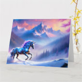 夢見る冬の風景の中の黒いユニコーン カード (黄色い花)