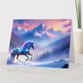 夢見る冬の風景の中の黒いユニコーン カード (正面)