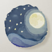 夢見る夜空のフルムーン 星 水彩アート ラウンドクッション (裏面)