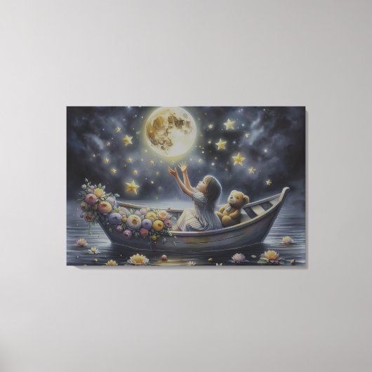 夢見る少女の月夜の幻想的な情景 キャンバスプリント (正面)