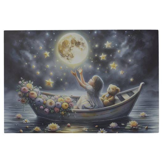 夢見る少女の月夜の幻想的な情景 メタルプリント (正面)