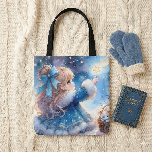 夢見る星を見る少女の水彩画 トートバッグ