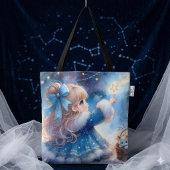 夢見る星を見る少女の水彩画 トートバッグ