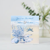 夢見る海岸の青い海でのウェディング招待 招待状 (スタンド正面)