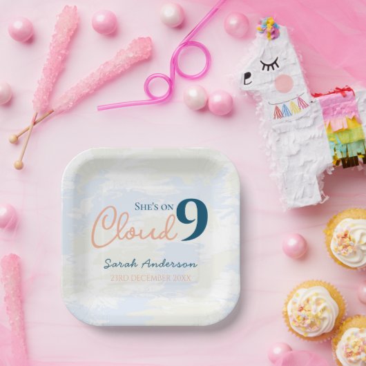 夢見る花嫁のシャワー ふわふわ雲のデザイン ペーパープレート (パーティー)