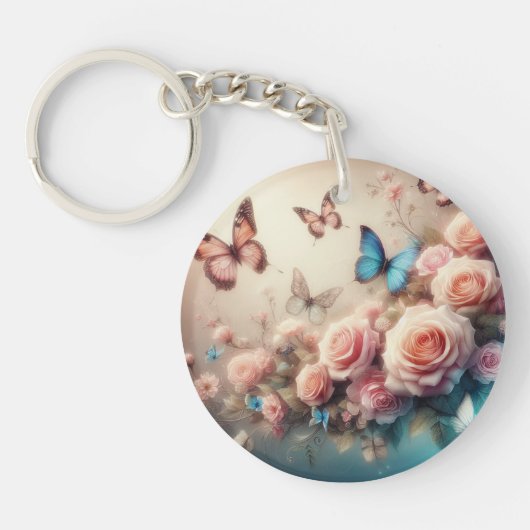夢見る蝶とバラ キーホルダー (正面)