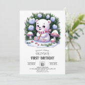夢見る雪の結晶の白くま 1歳の誕生日 デジタル 招待状 (スタンド正面)