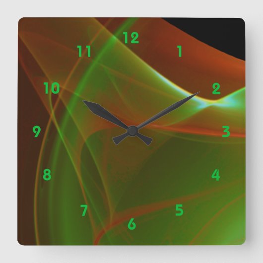 夢見緑とオレンジのスイープフラクタル スクエア壁時計 (正面)