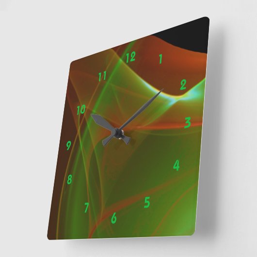 夢見緑とオレンジのスイープフラクタル スクエア壁時計 (傾斜)