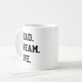 夢読は生きる。白黒 コーヒーマグカップ (正面左)