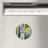 "夢"オレンジの先端ファジー緑のサボテンの写真 マグネット (インサイチュ (食洗機))