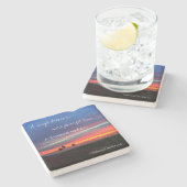 「夢」独身の引用文オレンジ&ブルーサンライズ写真 ストーンコースター (横)