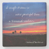 「夢」独身の引用文オレンジ&ブルーサンライズ写真 ストーンコースター (正面)