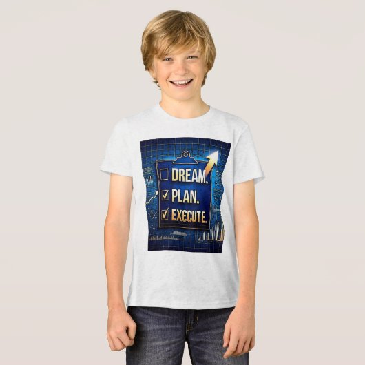 夢。計画。実行。 – 成功のためのブループリント トライブレンドTシャツ (正面全面)