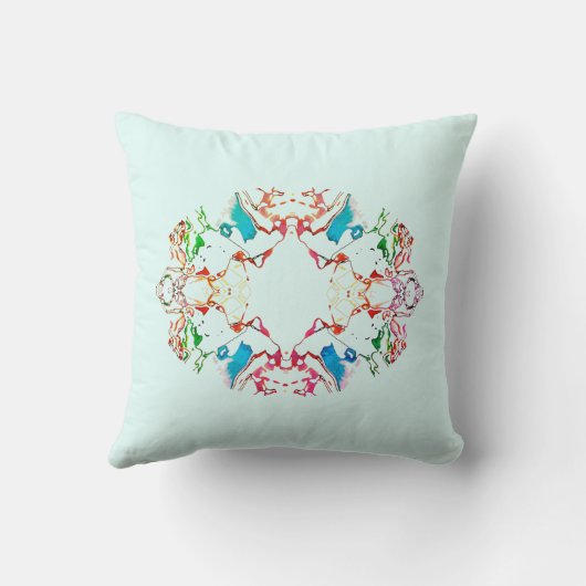 "夢"赤い青の緑のブルゴーニュのマンダラオンアクア クッション (裏面)