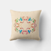 "夢"赤い青の緑のブルゴーニュのマンダラBeige T クッション (裏面)