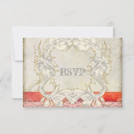 夢、RSVPを結婚するモダンなヴィンテージのバロックの渦巻 出欠カード (裏面)