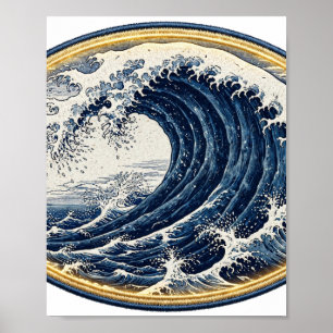 大いなる藍色の波 — 浮世絵風 ポスター