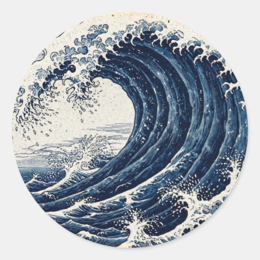 大いなる藍色の波 — 浮世絵風 ラウンドシール (正面)