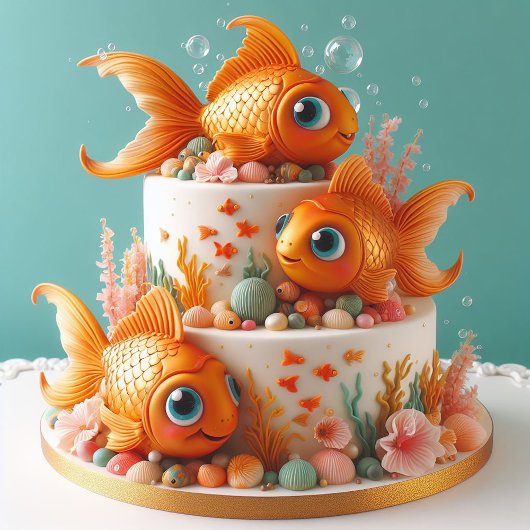 大おもしろいお洒落目の金魚お誕生日ケーキ カード