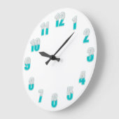 大おもしろいカッコいい半分の数値ティール(緑がかった色) ラージ壁時計 (傾斜)