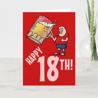 大おもしろいビールの漫画が登場する第18誕生日カード カード