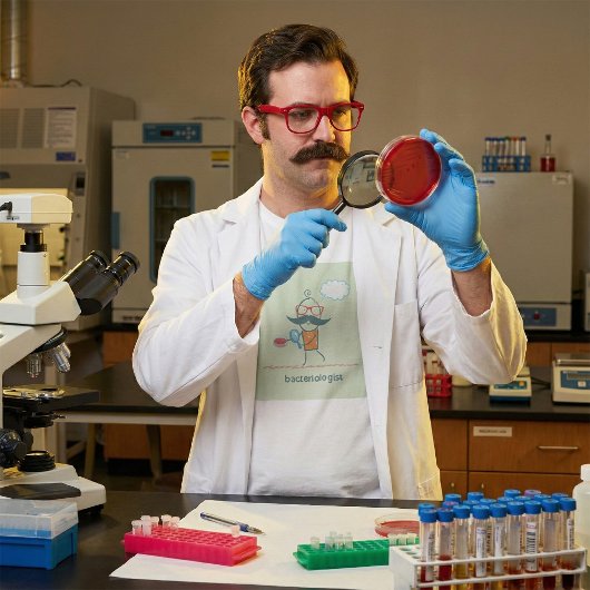 大おもしろい口ひげの細菌学者 Tシャツ