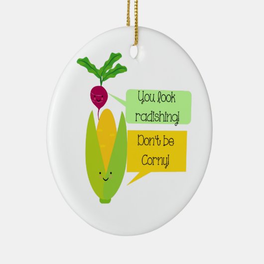 大おもしろい根とトウモロコシの野菜ユーモア セラミックオーナメント (右)
