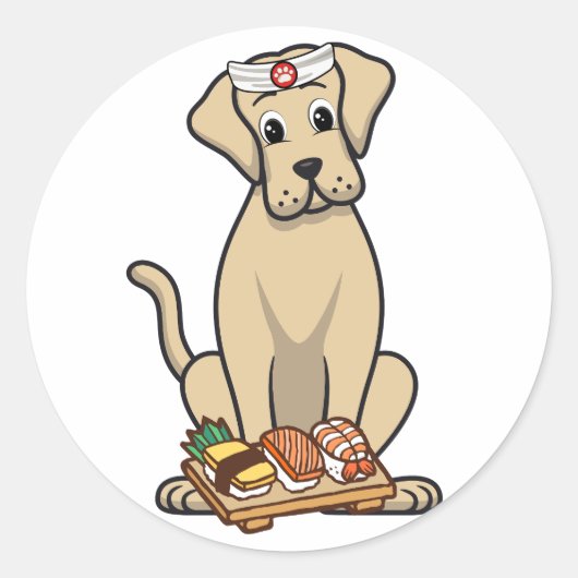 大おもしろい犬は寿司職人 ラウンドシール (正面)