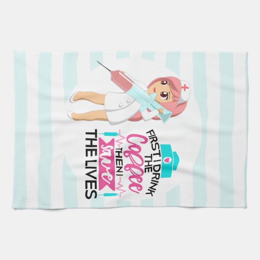 大おもしろい皮下針付ナースことわざ キッチンタオル (横)