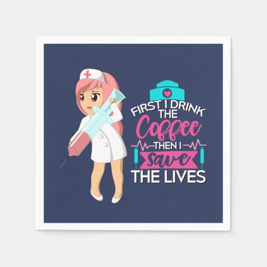 大おもしろい皮下針付ナースことわざ スタンダードカクテルナプキン (正面)