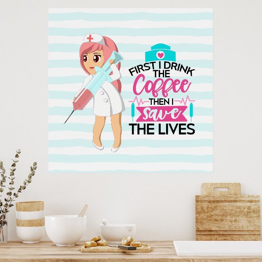 大おもしろい皮下針付ナースことわざ ポスター (キッチン)