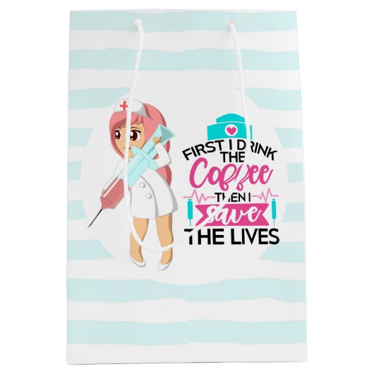 大おもしろい皮下針付ナースことわざ ミディアムペーパーバッグ (正面)