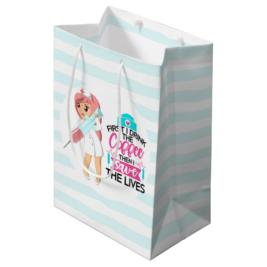 大おもしろい皮下針付ナースことわざ ミディアムペーパーバッグ (正面アングル)