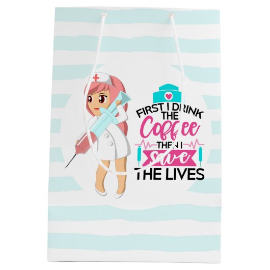 大おもしろい皮下針付ナースことわざ ミディアムペーパーバッグ (裏面)