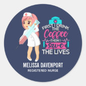 大おもしろい皮下針付ナースことわざ ラウンドシール (正面)