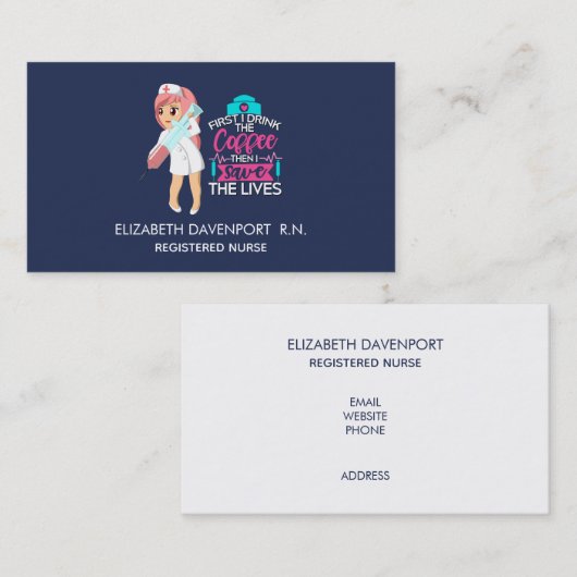 大おもしろい皮下針付ナースことわざ 名刺 (正面/裏面)