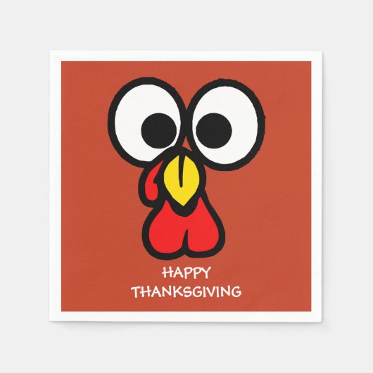 大おもしろい目の七面鳥「ハッピー・感謝祭」 スタンダードカクテルナプキン (正面)