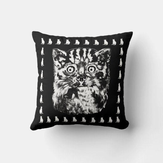 大おもしろい目の猫の白黒の枕 クッション (裏面)