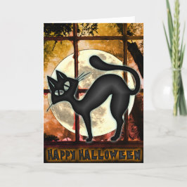 大おもしろい黒猫ハロウィーン用挨拶カード カード